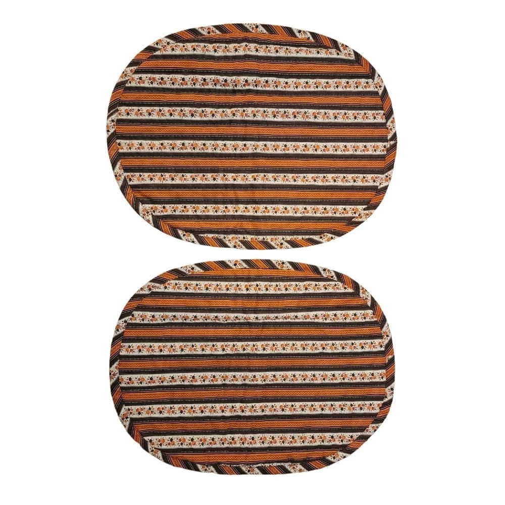 2 Vintage Retro Oval Placemats Brown Orange